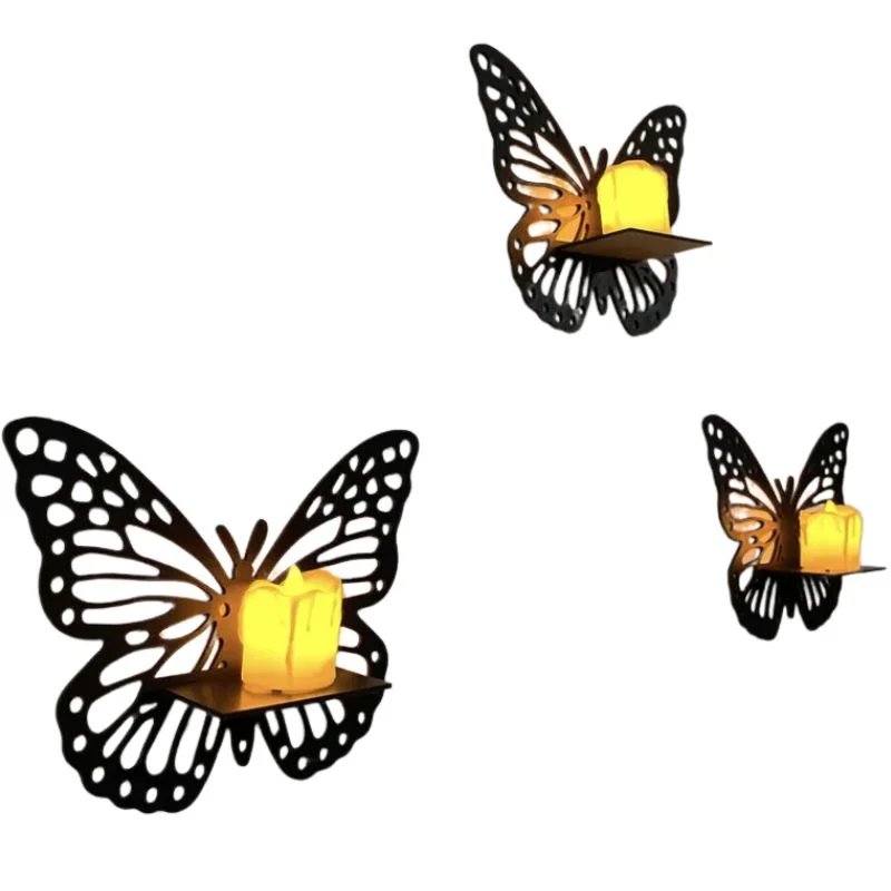 Wooden Butterfly Wall Shelf Set of 3 – Laser Cut MDF Floating Shelves & Candle Holder for Home Decor
