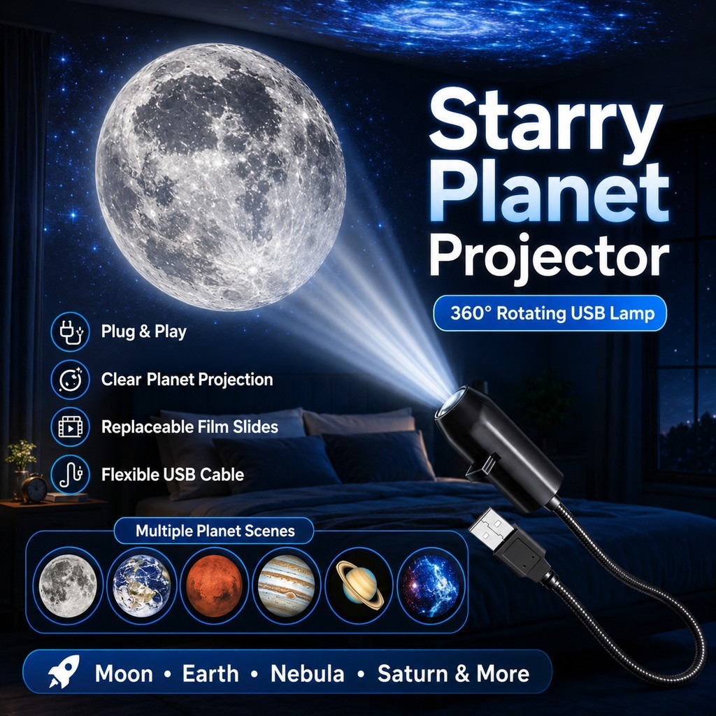 USB Ceiling Moon Earth Projection Lamp – 6 Lenses Starry Sky Atmosphere Light for Bedroom Decor