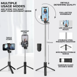 R1s Bluetooth Selfie Sticks with Remote and Selfie Light 3-in-1 Multifunctional Selfie Stick Tripod Stand Mobile Stand Compatible with All Phones 360° Rotation Long Selfie Stick with LED Fill Light