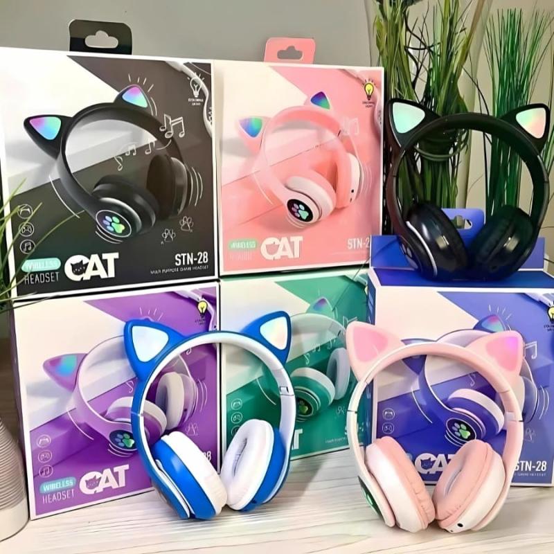 Cute Cat Ear RGB Headphones with Type-C Charging | Wireless Light-Up Gaming Headset (New Stock)