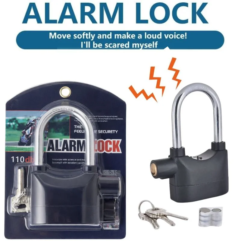 High-Security Gembok Alarm Lock – 110dB Waterproof Siren Padlock for Bike, Scooter & Door Protection